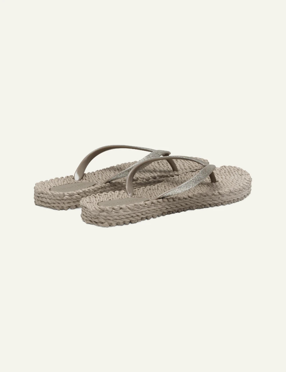 Ilse Jacobsen flip flops beige glitter strap braided sole back view
