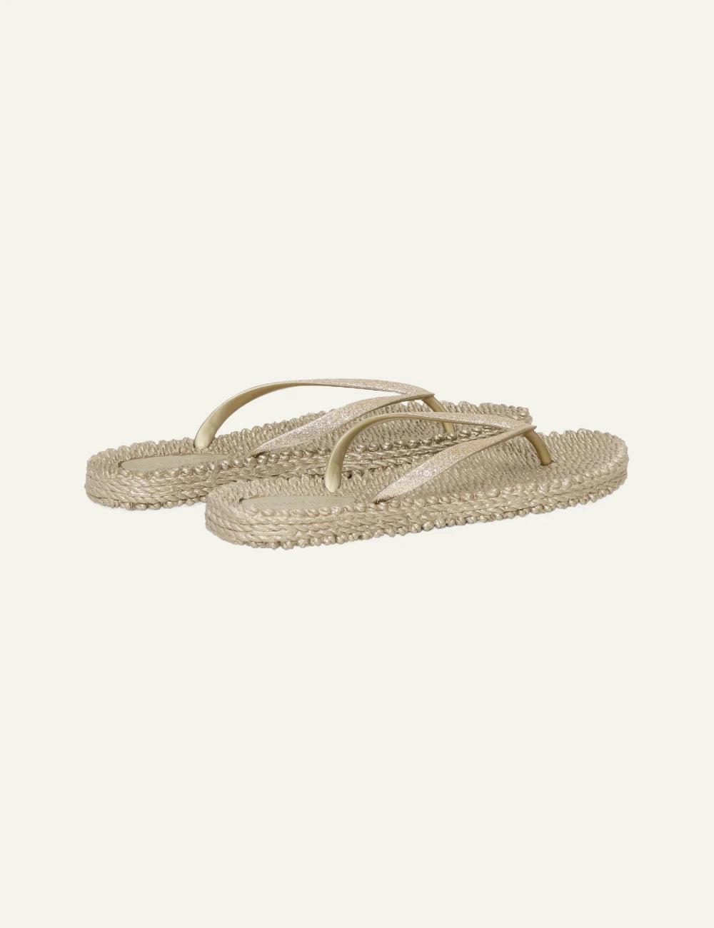 Ilse Jacobsen cheerful flip flops gold glitter straps beige sole back view