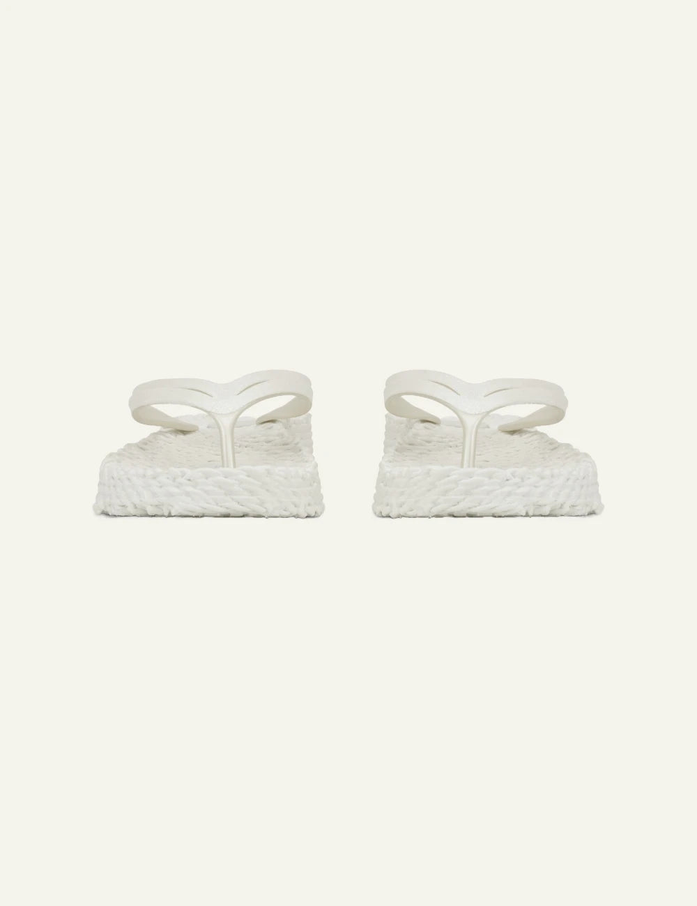 Ilse Jacobsen flip flops off white glitter strap braided sole front view