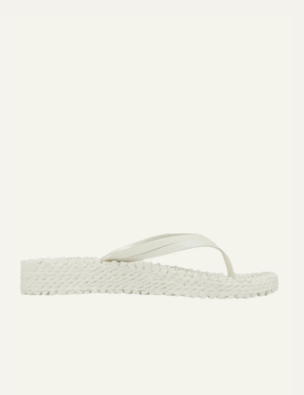 Ilse Jacobsen flip flops off white glitter strap braided sole side view