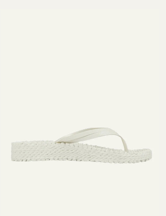 Ilse Jacobsen flip flops off white glitter strap braided sole side view