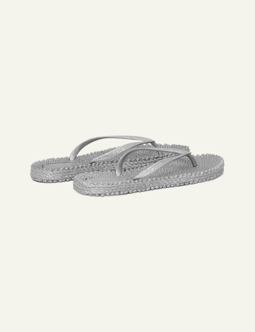 Ilse Jacobsen flip flops silver glitter strap braided sole back view