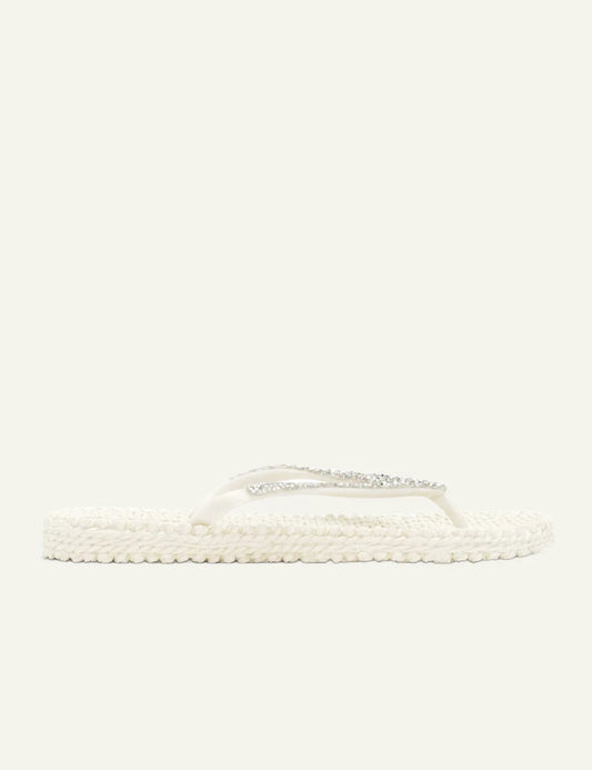 Ilse Jacobsen cheerful flip flops white crystal straps white sole side view