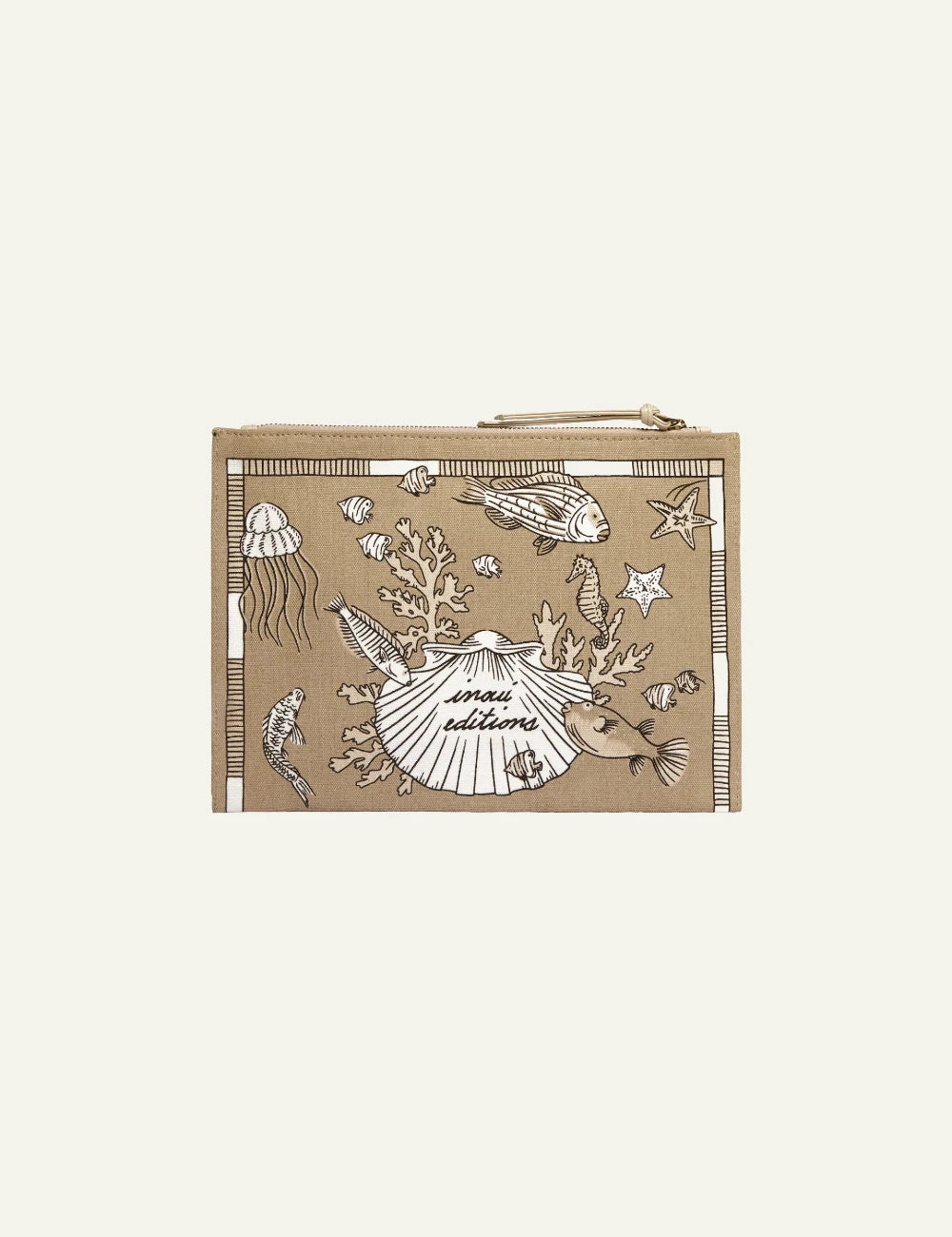 Inoui beige pouch with sea life illustration print front view
