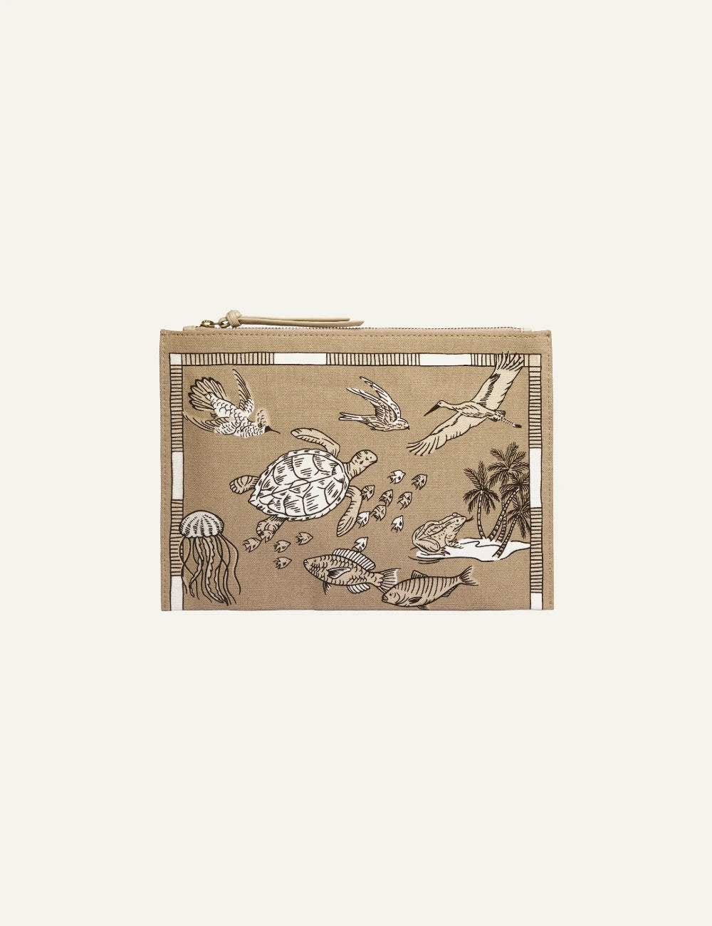 Inoui beige pouch with sea life illustration print side view