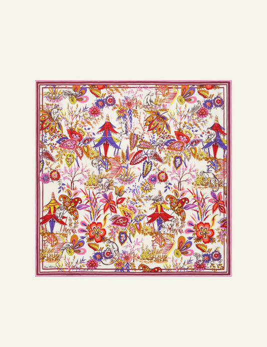 Inoui cotton silk square scarf with colorful artistic hand printed design