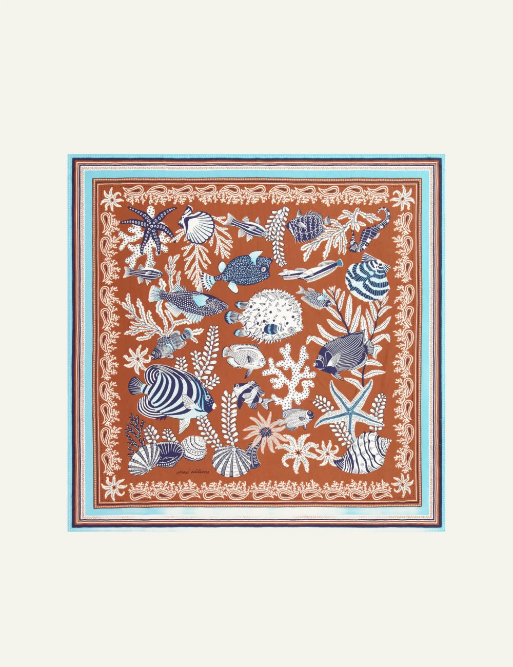 Inoui cotton silk square scarf with colorful artistic hand printed motif