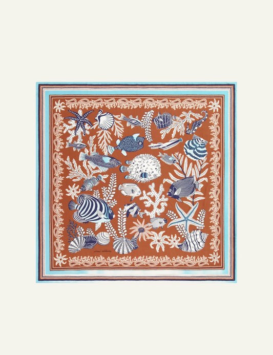 Inoui cotton silk square scarf with colorful artistic hand printed motif