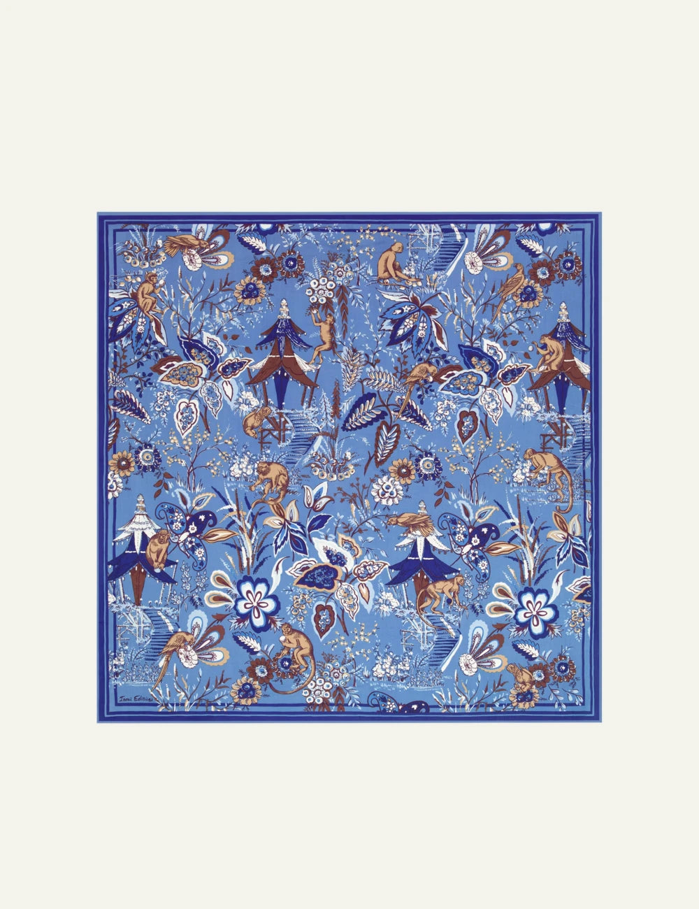 Inoui cotton silk square scarf with colorful botanical hand printed design
