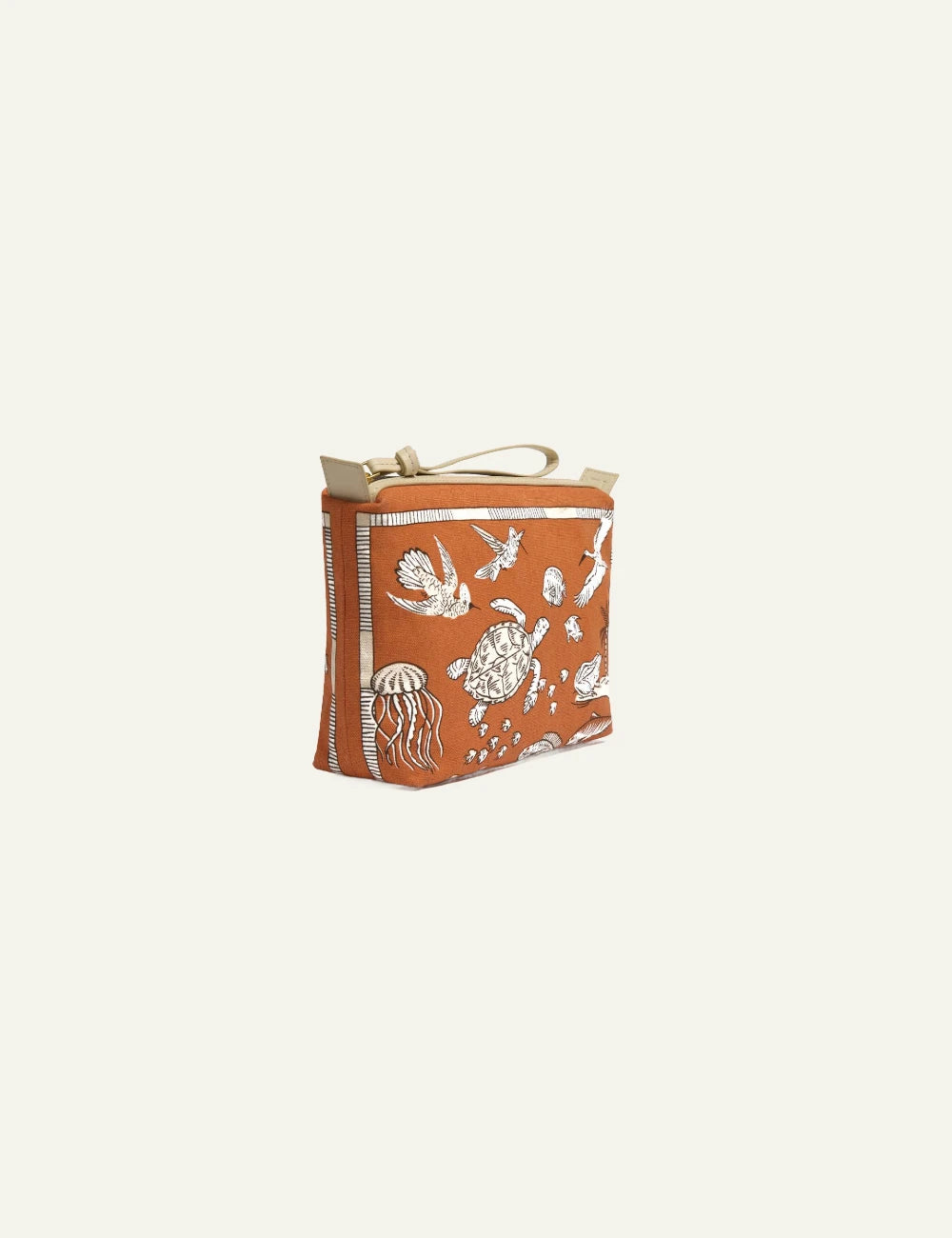 Inoui ocean print pouch orange with turtle and sea life illustration side view