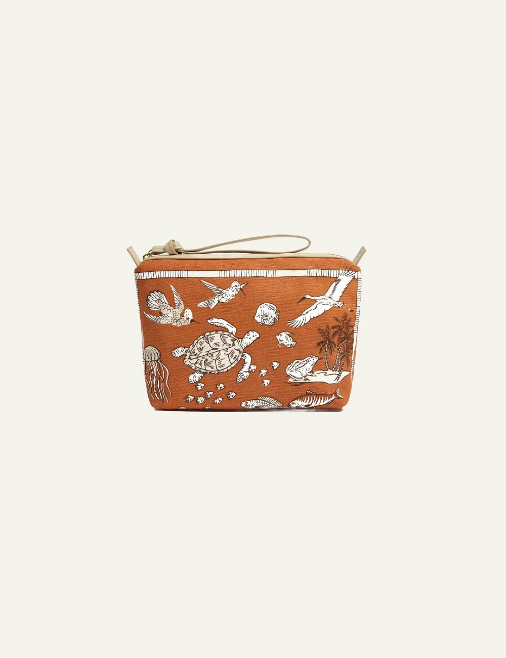 Inoui ocean print pouch orange with turtle and sea life illustration back view