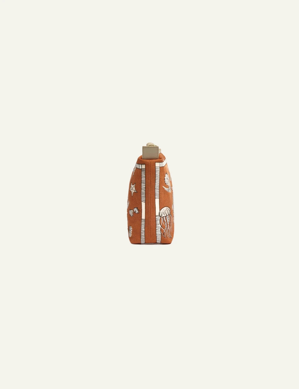 Inoui ocean print pouch orange with turtle and sea life illustration side view