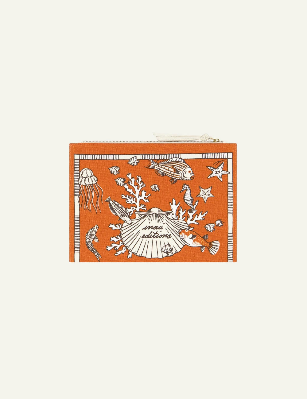 Inoui orange pouch with sea life illustration print front view