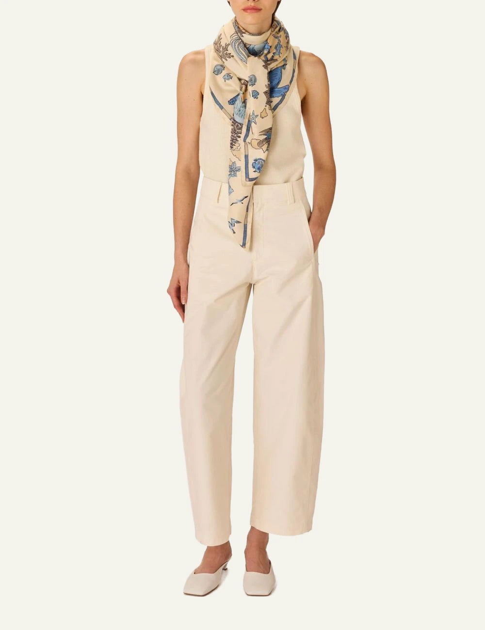 Inoui oversized silk modal scarf with colorful artistic print full body