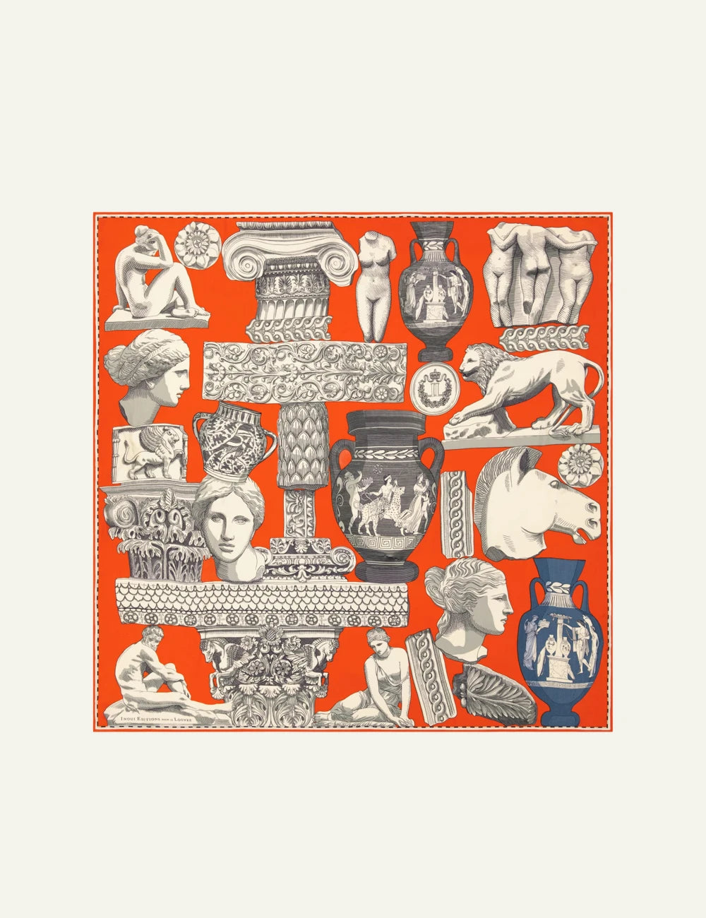 Inoui oversized silk modal scarf with artistic Louvre print