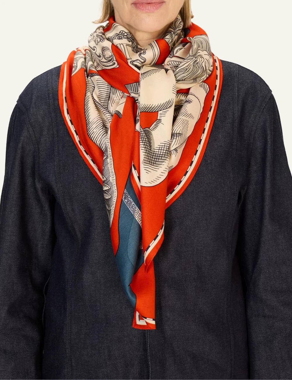 Inoui oversized silk modal scarf with artistic Louvre print model