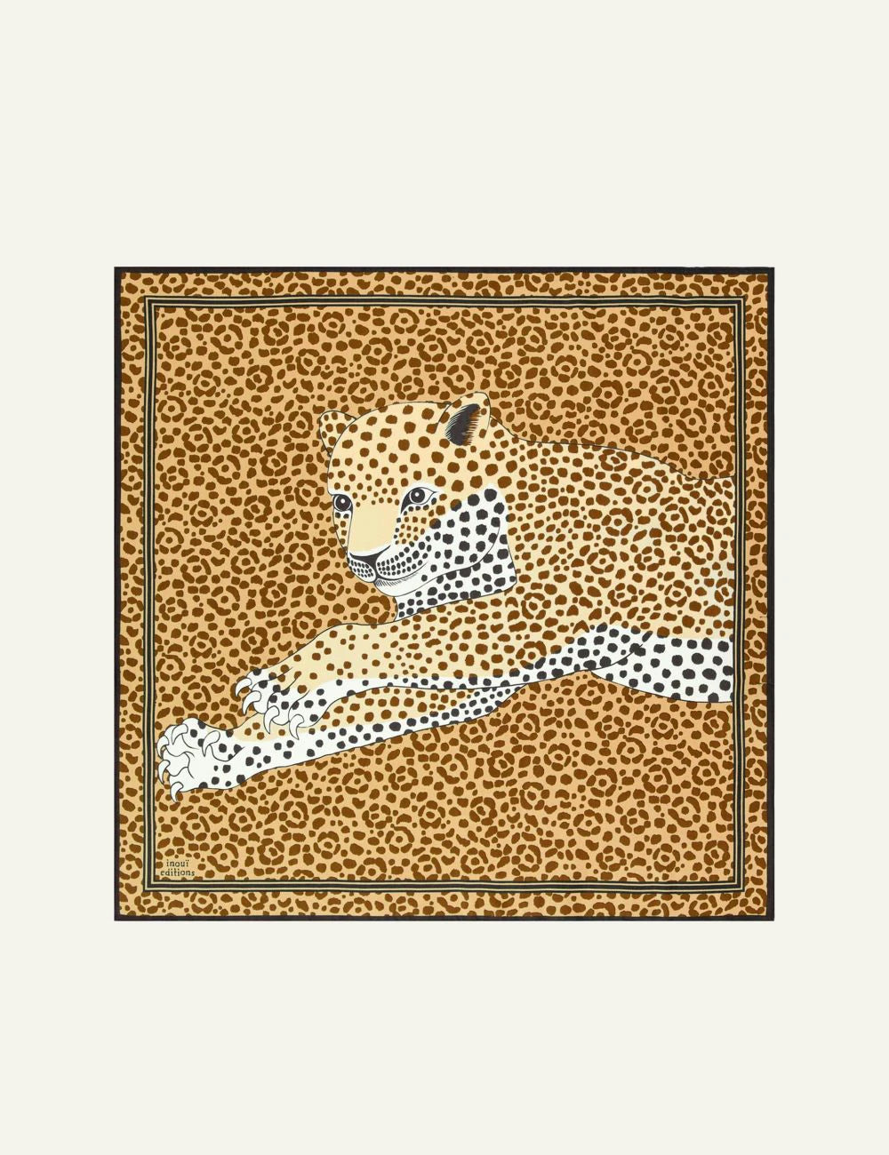 Inoui silk square scarf with leopard print and cheetah illustration