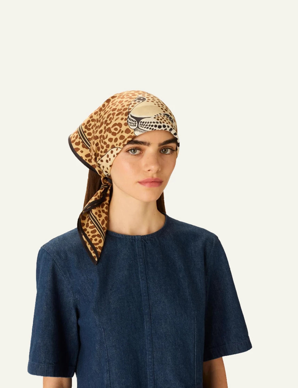 Inoui silk square scarf with leopard print and cheetah illustration detail