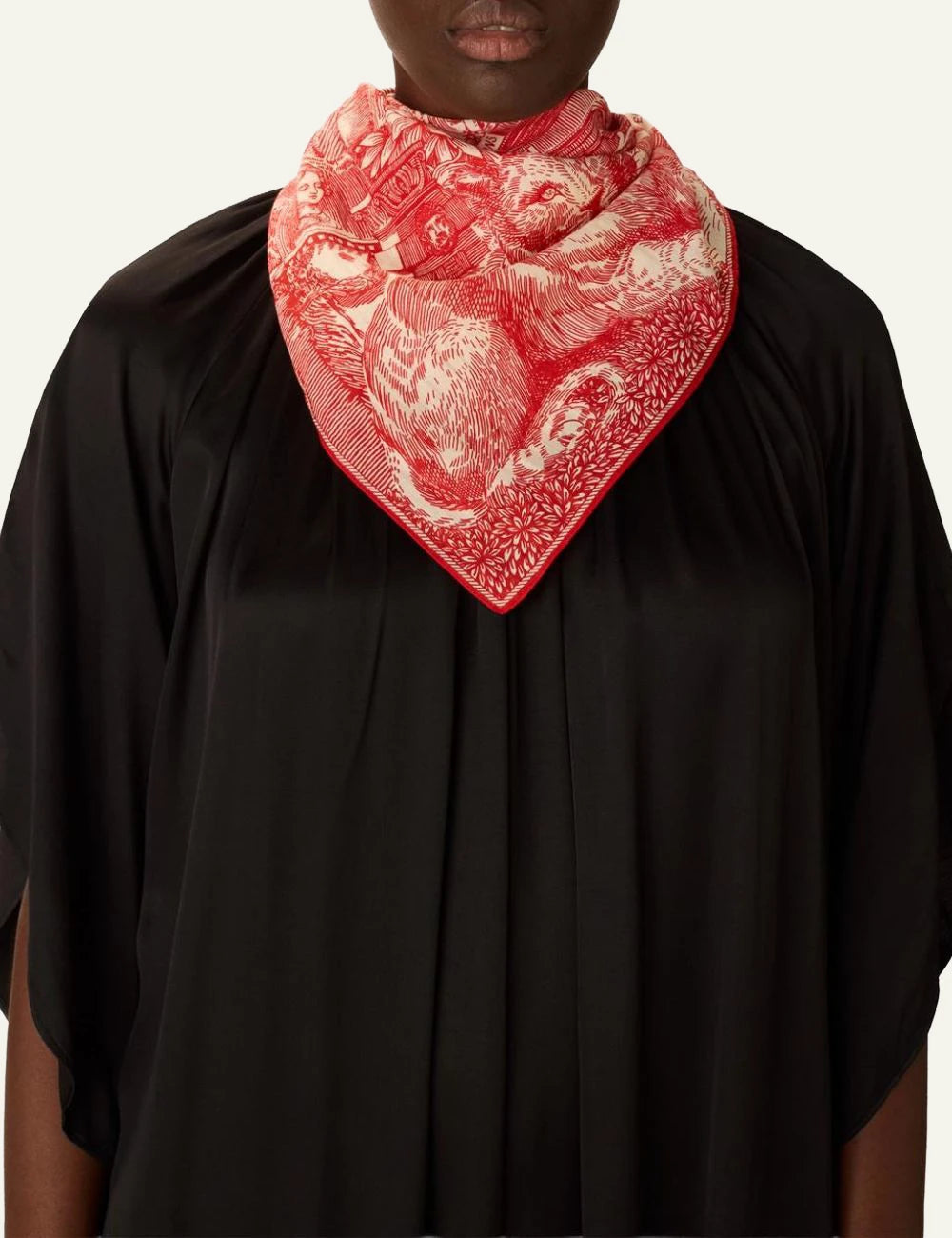 Inoui square scarf with colorful botanical and animal print detail