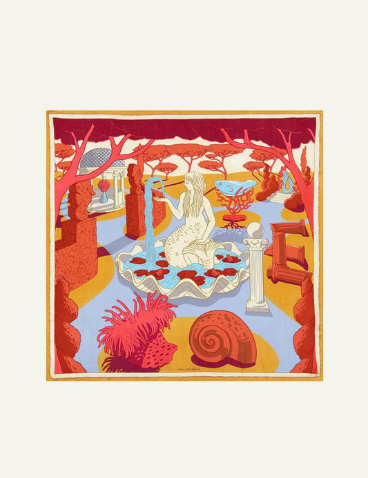 Inoui square silk modal scarf with mermaid and mythology illustration