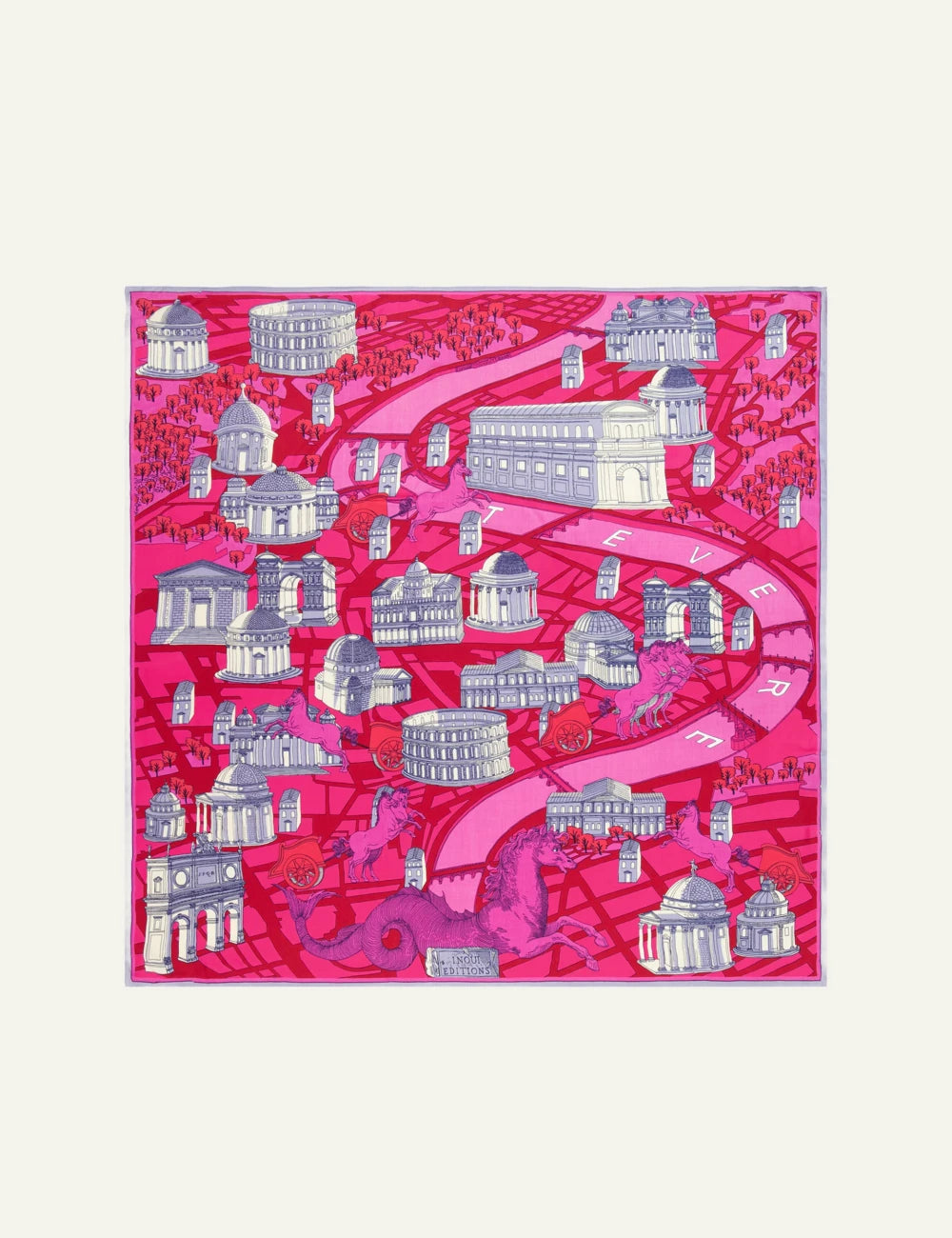 Inoui square silk modal scarf with colorful tropical artistic print