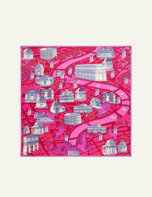 Inoui square silk modal scarf with colorful tropical artistic print