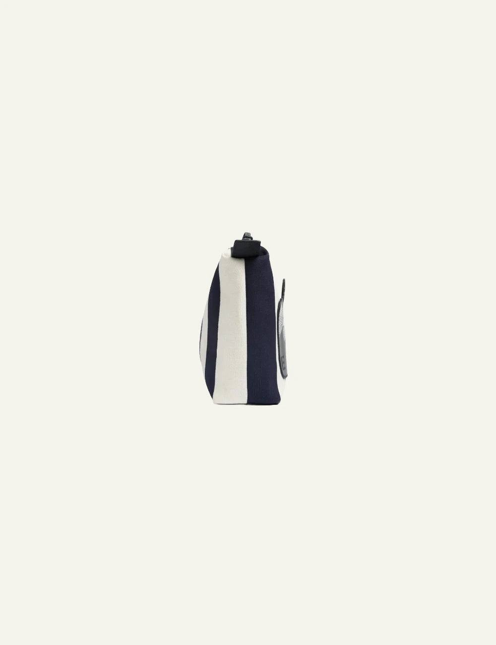 Inoui striped pouch navy ecru with fish leather patch side view