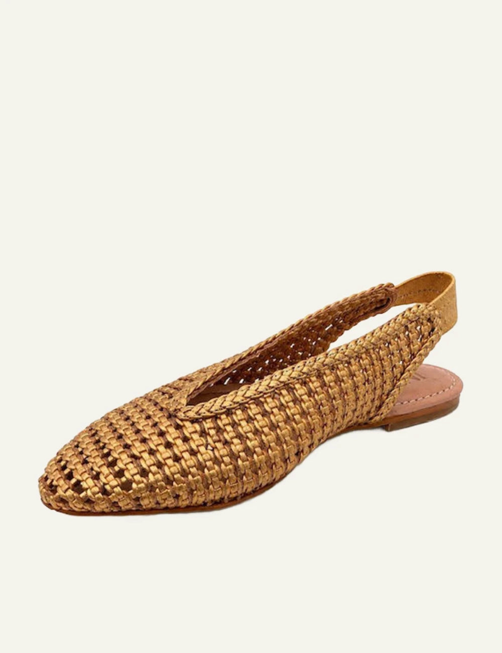 Inuovo gold woven leather slingback flats sngled view