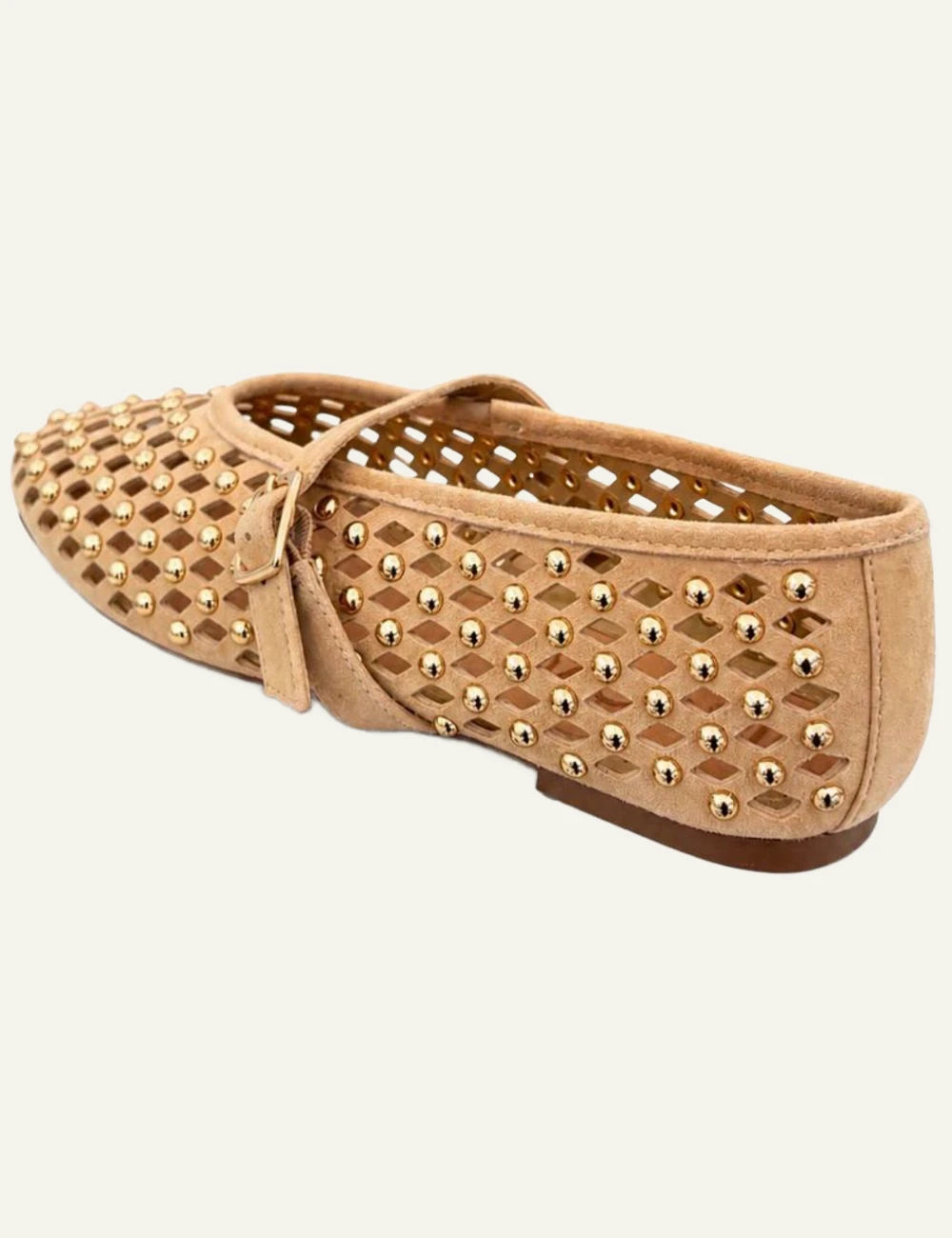 inuovo beige studded ballet flats mary jane back view