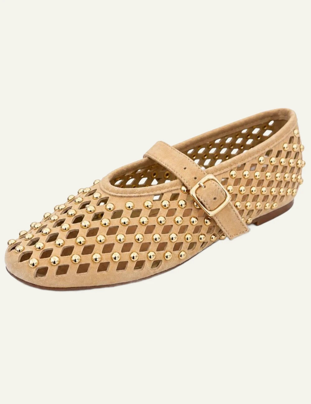 inuovo beige studded ballet flats mary jane angled view