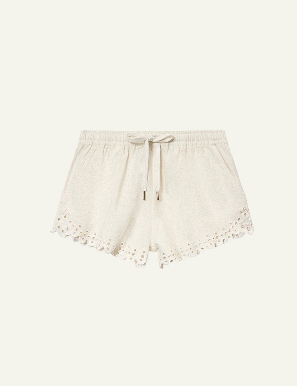 Isabel Marant Balyme shorts white cotton broderie embroidered hem drawstring front view