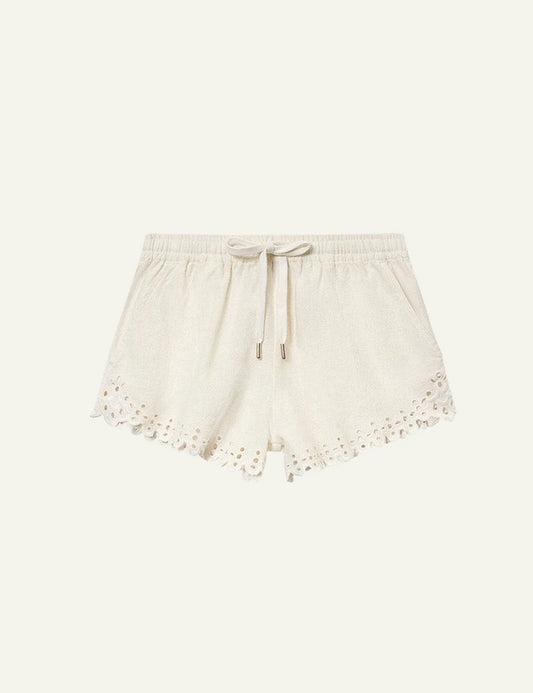 Isabel Marant Balyme shorts white cotton broderie embroidered hem drawstring front view
