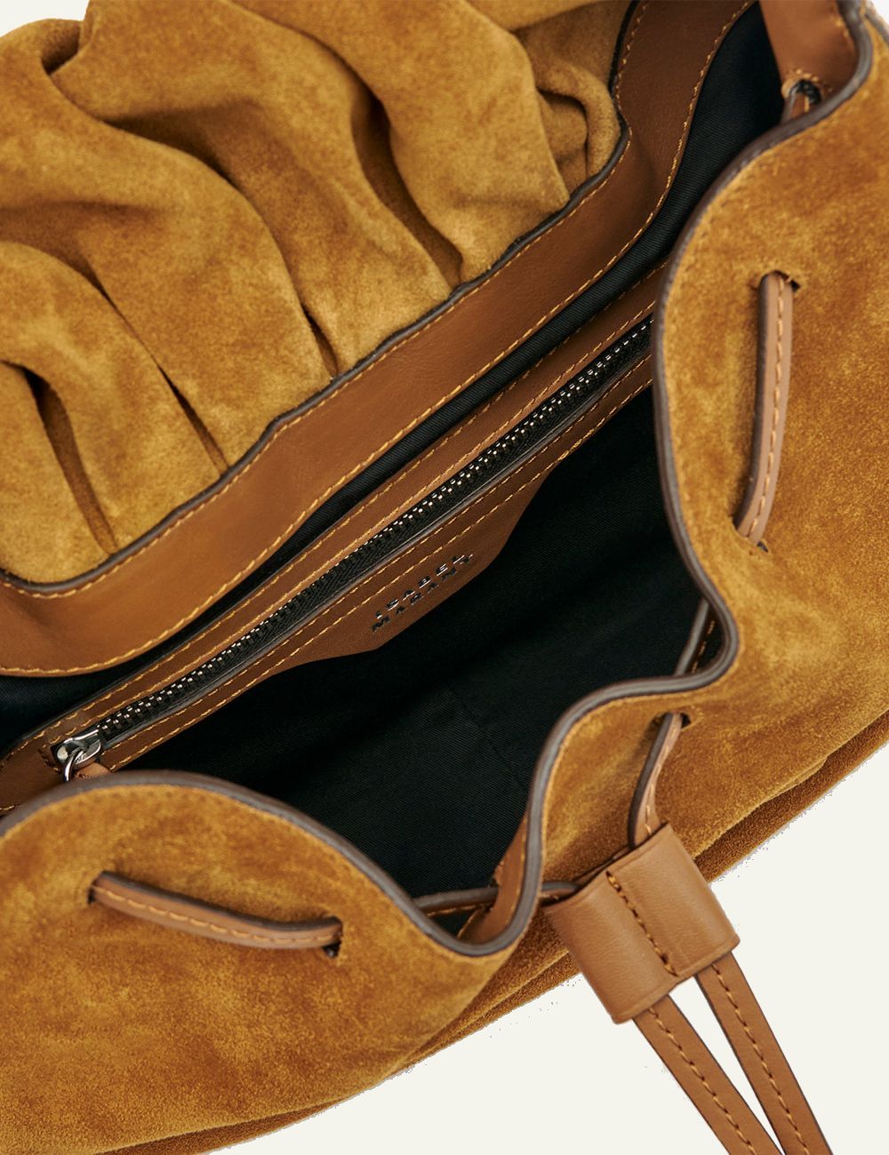 Isabel Marant Bolton bag cognac suede leather shoulder crossbody tassel top view