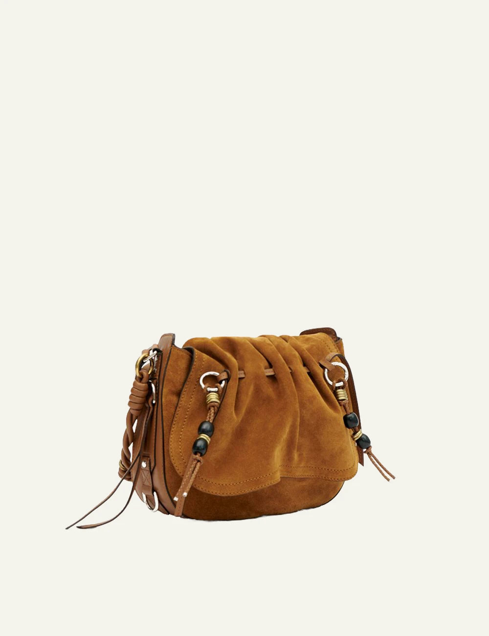 Isabel Marant Bolton bag cognac suede leather shoulder crossbody tassel side view
