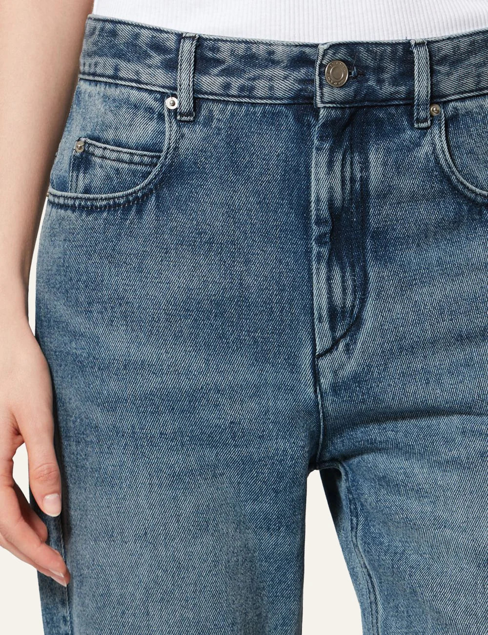 Isabel Marant bootcut jeans μπλε λεπτομέρεια μέσης και τσέπες