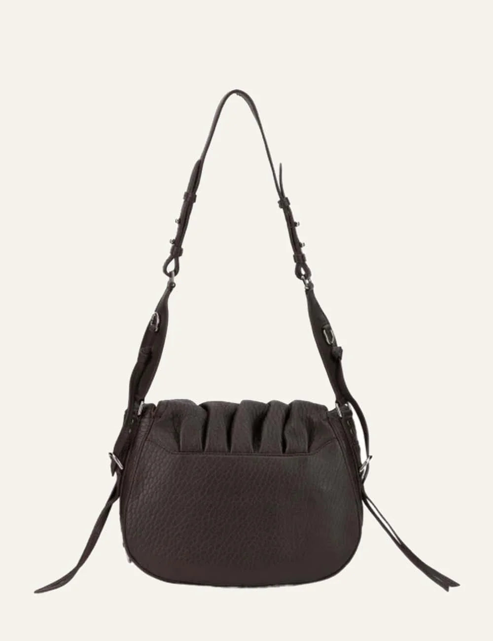 Isabel Marant brown bag with soft flap, adjustable strap and tassel drawstring back