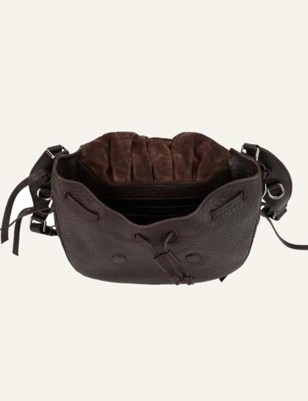 Isabel Marant brown bag with soft flap, adjustable strap and tassel drawstring top