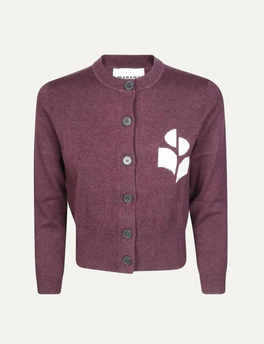 Isabel Marant burgundy cardigan with round neckline and front buttons.