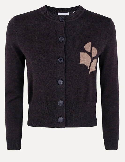 Isabel Marant chocolate brown cardigan with round neckline and ribbed trims.