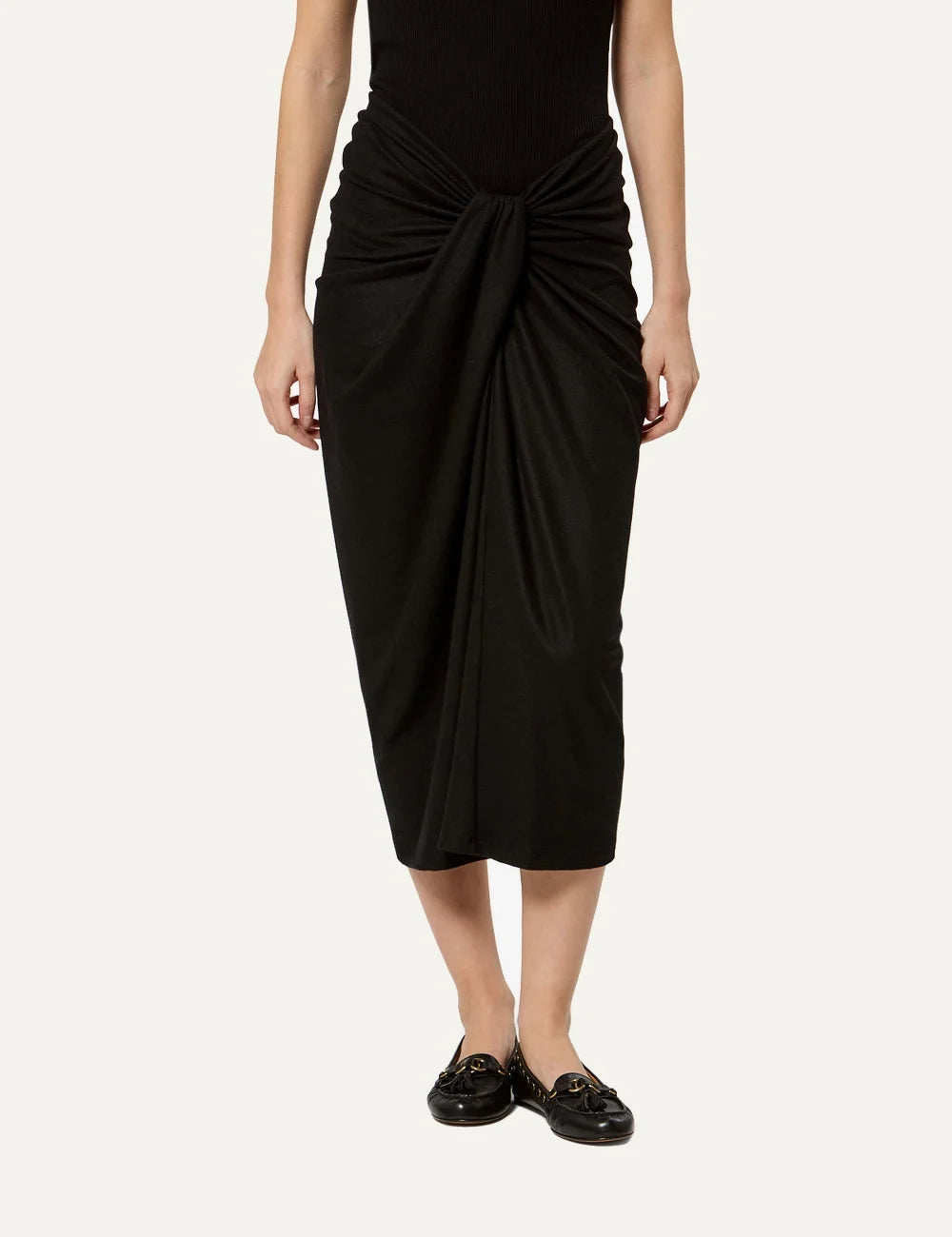 Isabel Marant midi skirt with draped front knot detail model