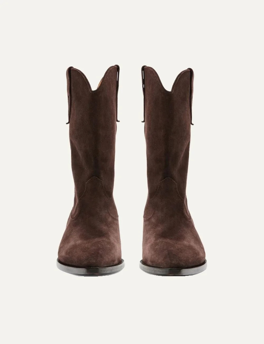 Isabel Marant Duerto chocolate brown suede cowboy ankle boots with pointed toe, wide shaft and low angled heel top