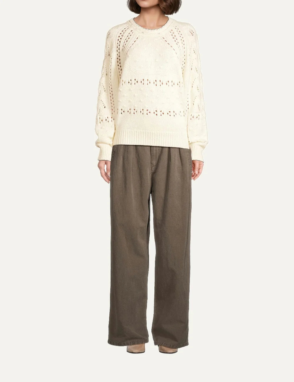 Isabel Marant ecru sweater with openwork sleeves and textured bobble knit full body