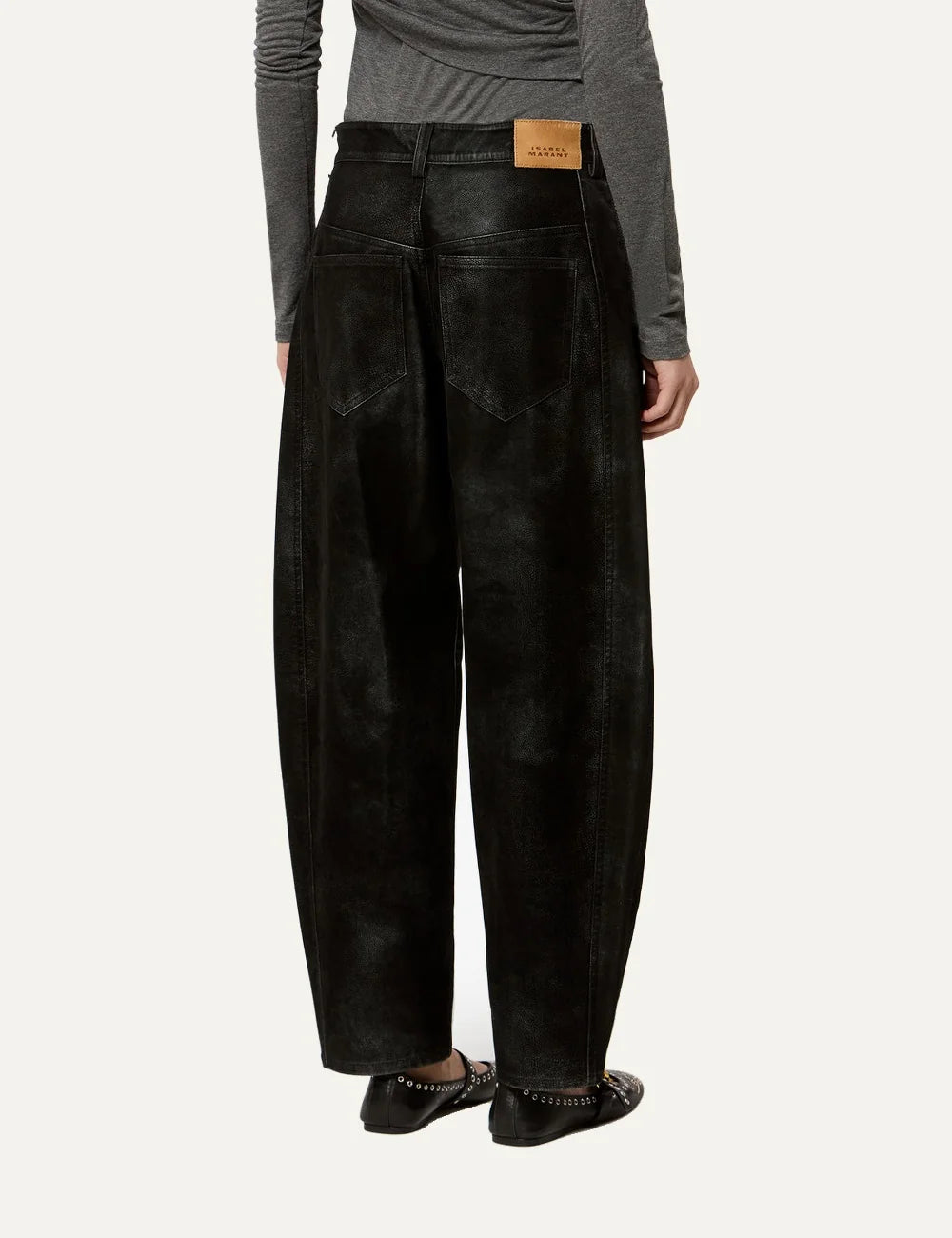 Isabel Marant faux suede barrel-leg pants with a patina finish back