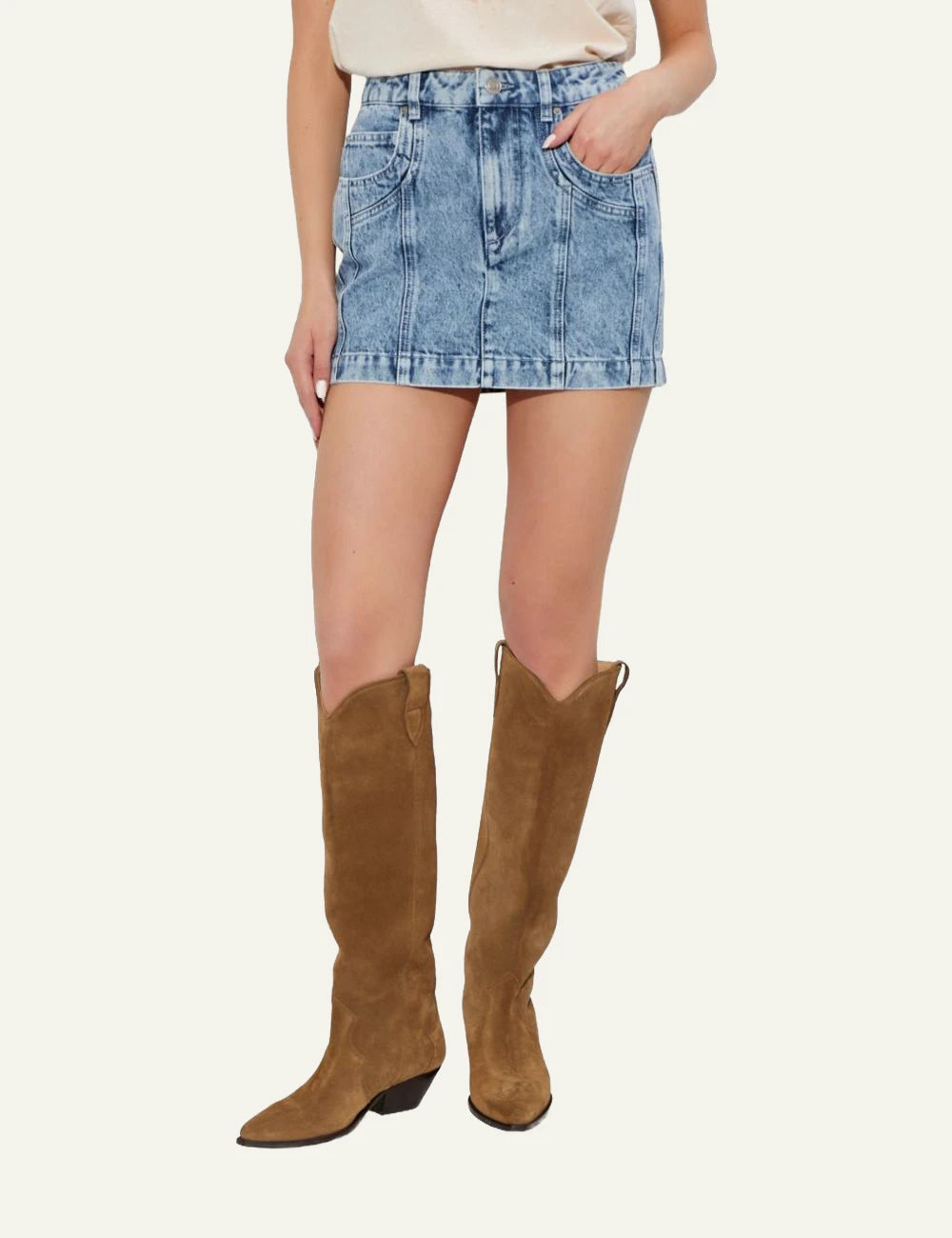 Isabel Marant Juana skirt light blue denim mini straight fit front model view
