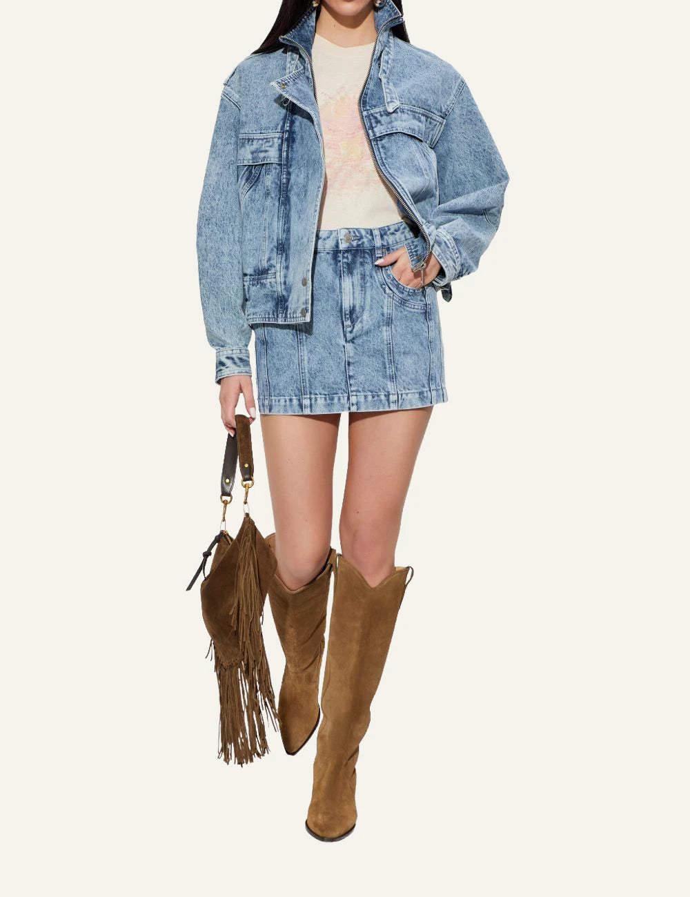 Isabel Marant Juana skirt light blue denim mini straight fit front full body view