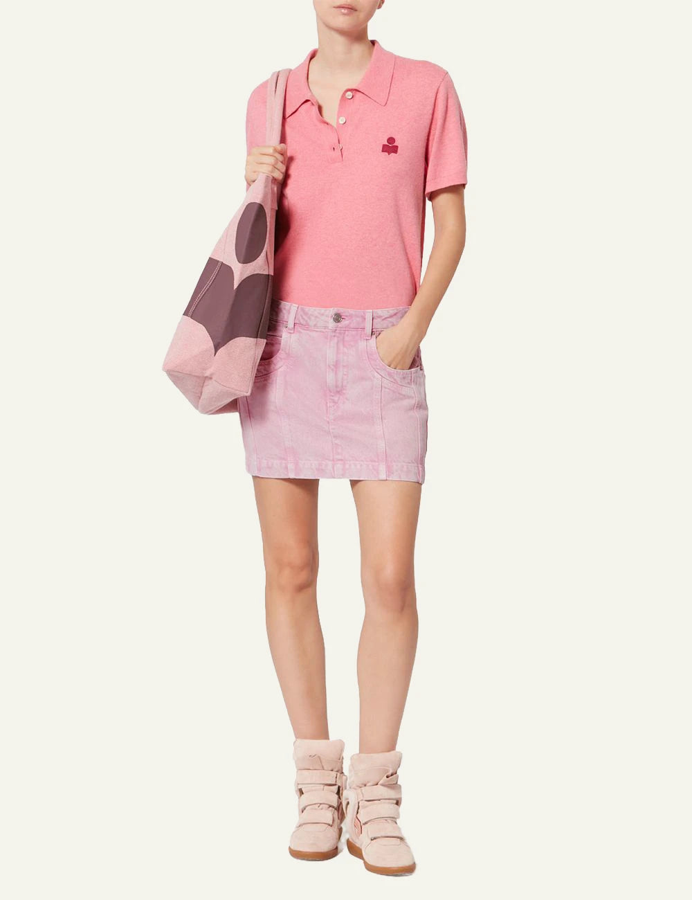 Isabel Marant Juana skirt pink denim mini straight fit front model view
