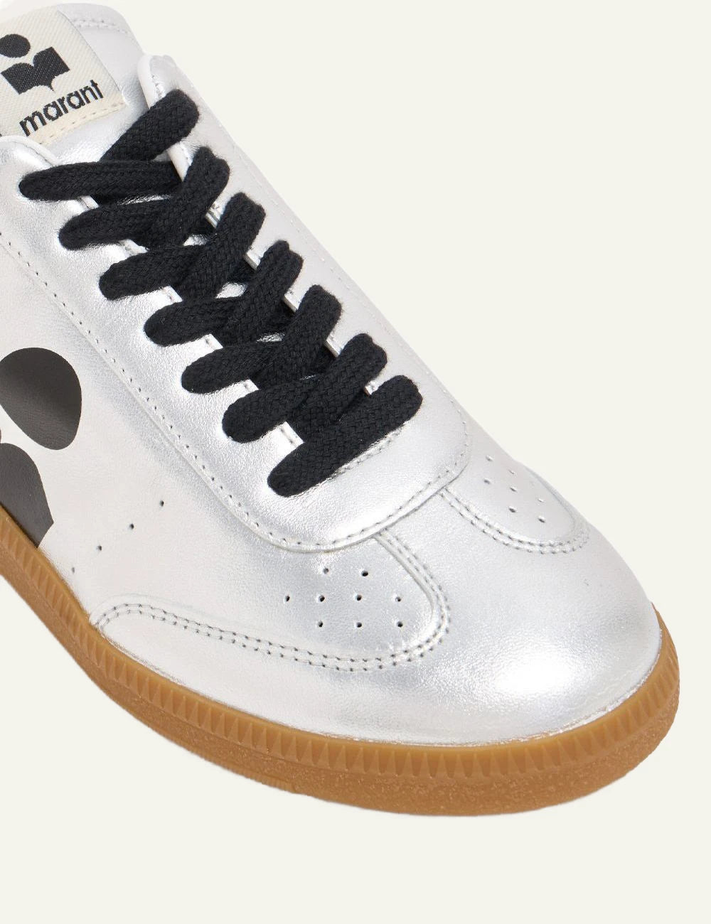 Isabel Marant Kaycee sneakers silver black logo gum sole detail view