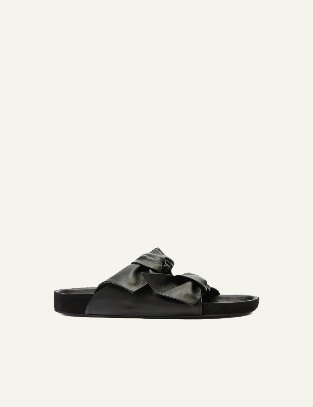Isabel Marant Lennyo sandals black leather bow flat open toe front view