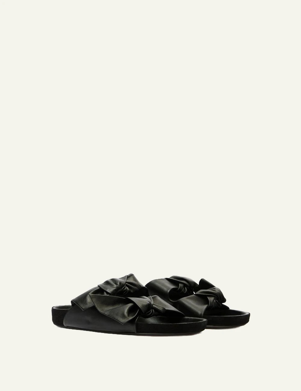 Isabel Marant Lennyo sandals black leather bow flat open toe angled view