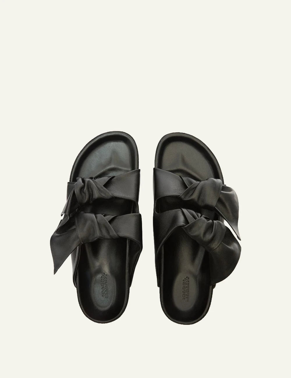 Isabel Marant Lennyo sandals black leather bow flat open toe top view